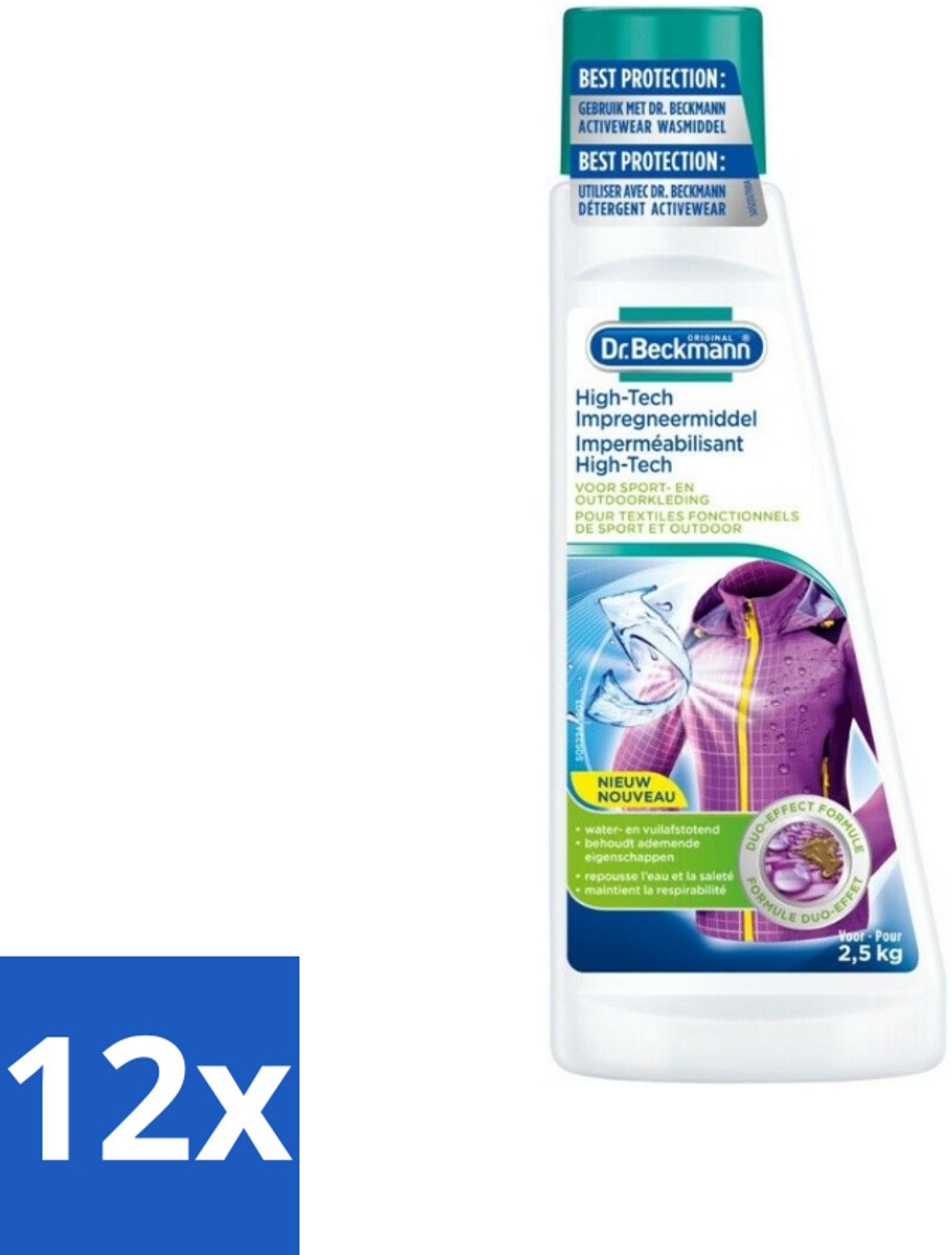 Dr. Beckmann - High Tech Impregneermiddel - Sport- & Outdoorkleding - Witte en Gekleurde Was - 2.5 KG - Voordeelverpakking - 12 stuks