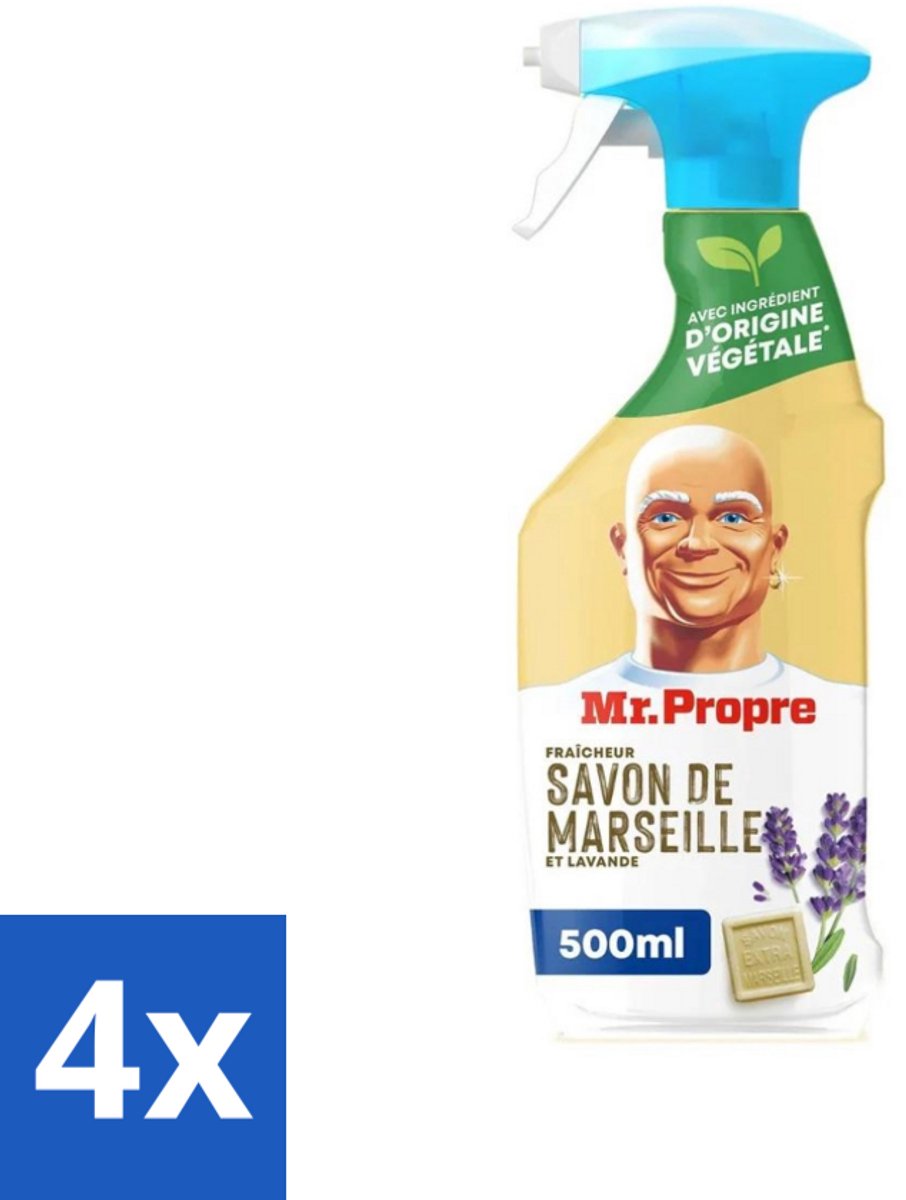 Mr. Proper - Allesreiniger Spray - Marseille zeep en Lavendel - Natuurlijke ingrediënten - 500 ml - Voordeelverpakking - 4 stuks