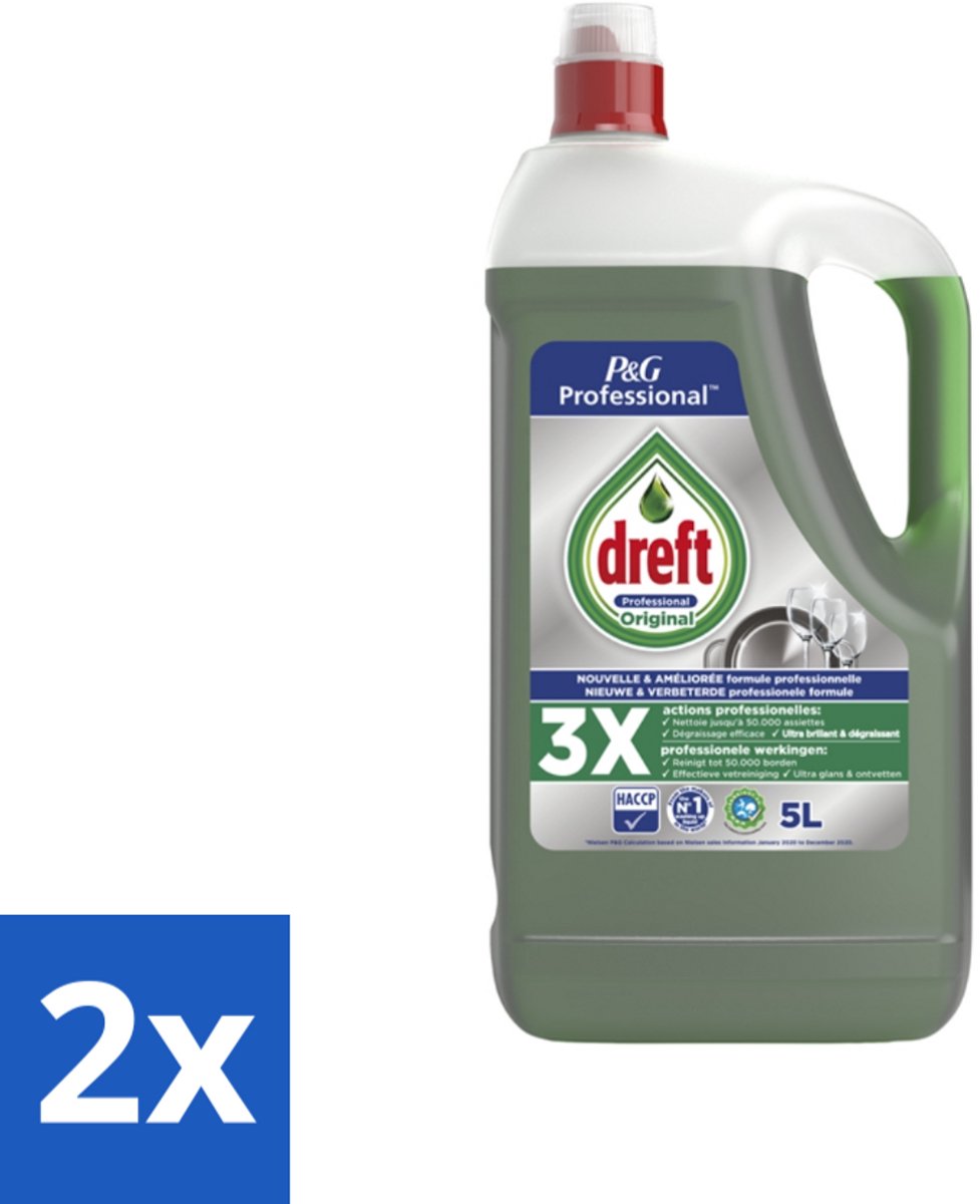 2 x Dreft Professional - Vloeibaar Afwasmiddel - Regular - 5 L - Afwasmiddel - Vloeibaar Afwasmiddel - Professioneel Afwasmiddel - Reinigingsmiddel - Horeca Reiniging