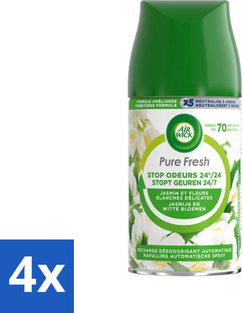 4 x Air Wick Freshmatic - Luchtverfrisser Navulling - Pure Jasmijn & Witte Bloemen - 250ml - Luchtverfrisser - Air Wick - Jasmijn - Witte Bloemen - Geurverspreider