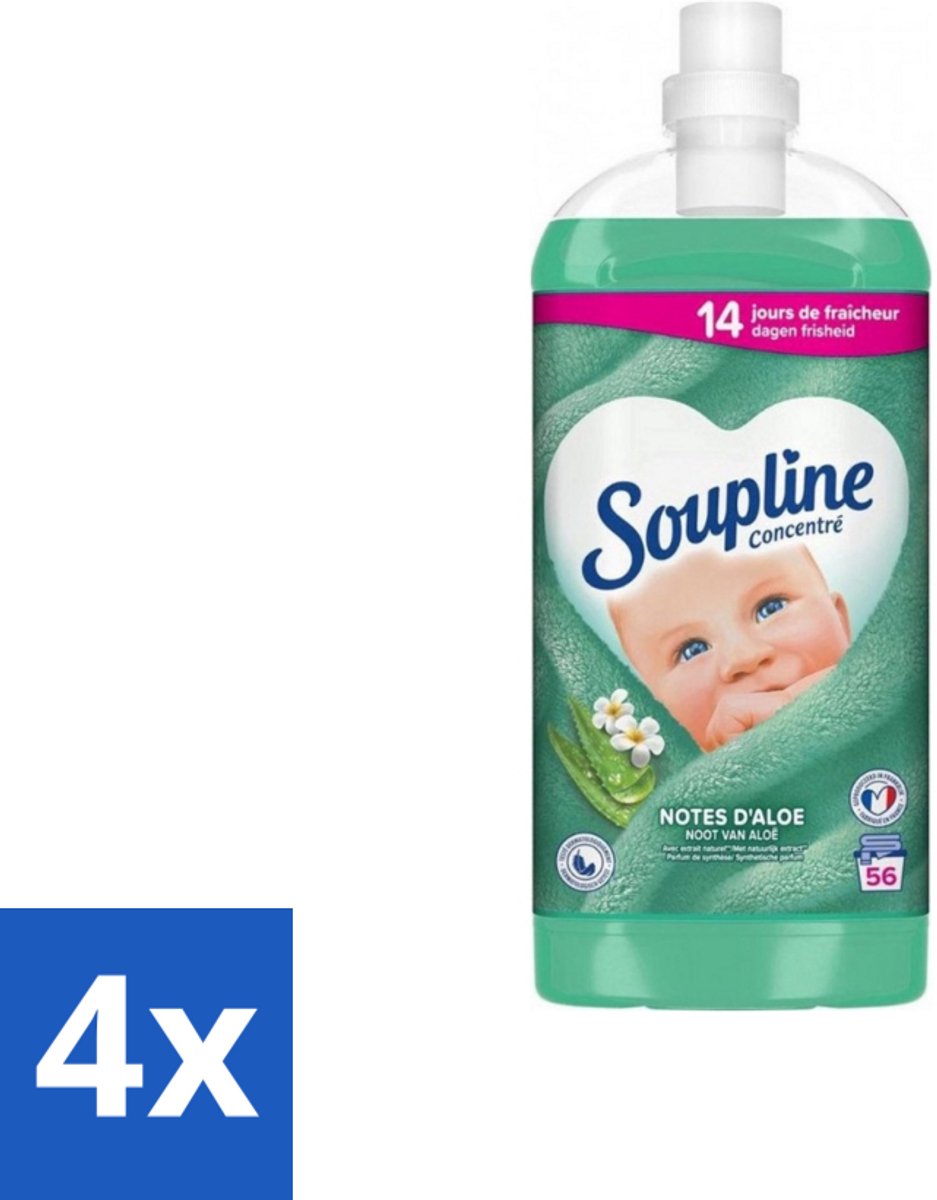 4 x Soupline - Wasverzachter - Aloë Vera - 56 Wasbeurten - 1.3L - Wasverzachter - Aloë Vera - Frisheid - Zachtheid - Wasgoed
