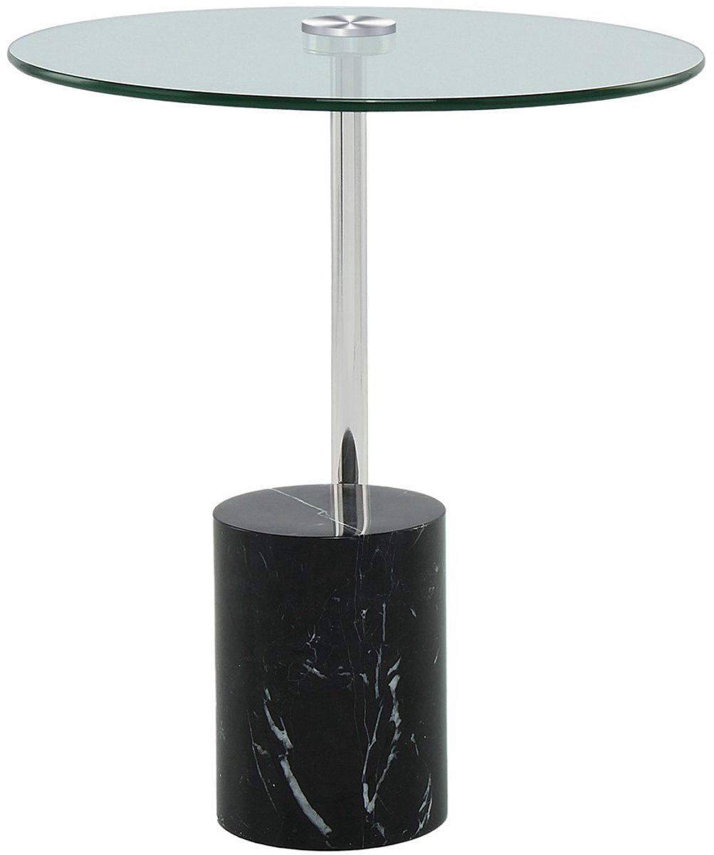 Padiro ronde bijzettafel Ø 44 x 50 cm - zilver en zwart - Modern Art-Déco Glamour Look - met marmeren voet - glazen tafelblad - roestvrij staal
