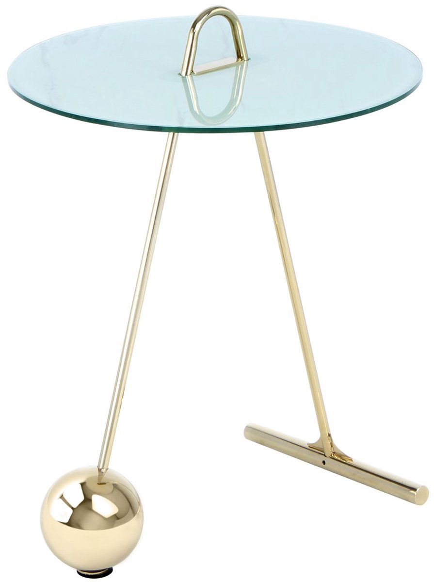 Padiro ronde bijzettafel Ø 46 x 60 cm - goud en wit - Modern Art-Déco Glamour Look - met marmerenpatroon - glazen tafelblad - stalen onderstel