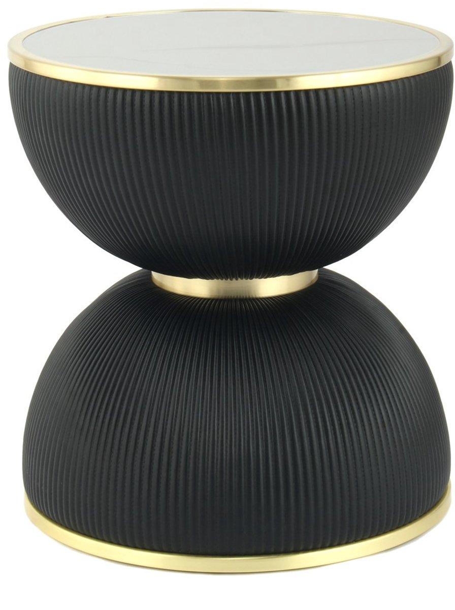 Padiro ronde bijzettafel Ø 47 x 51 cm - zwart - Modern Art-Déco Glamour Look - gesinterde steen - ijzeren onderstel