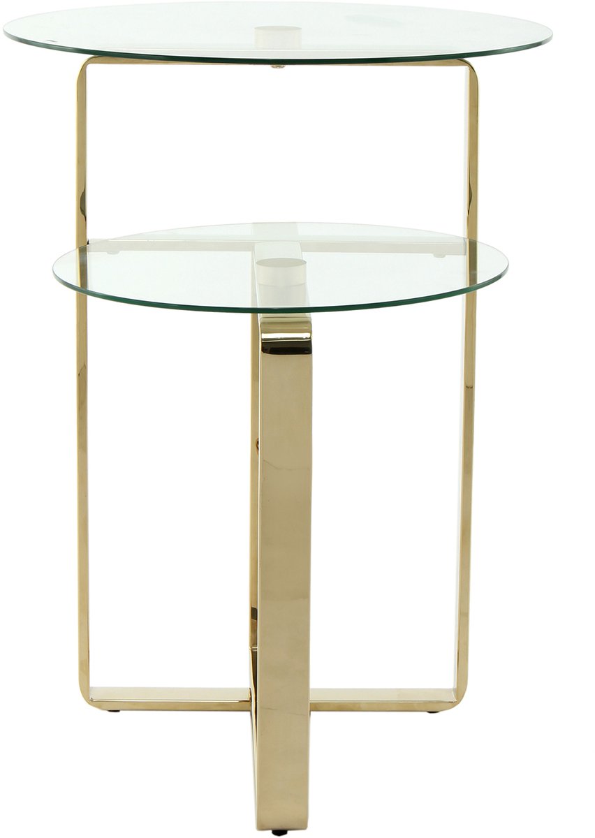 Padiro ronde bijzettafel Ø 59 x 60 cm - goud - Modern Art-Déco Glamour Look - glazen tafelblad - roestvrijstalen onderstel - met schap