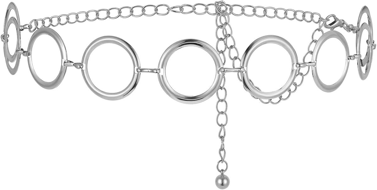 Stijlvolle verstelbare metalen kettingriem voor dames met cirkelontwerp, perfect voor jurken en jeans
