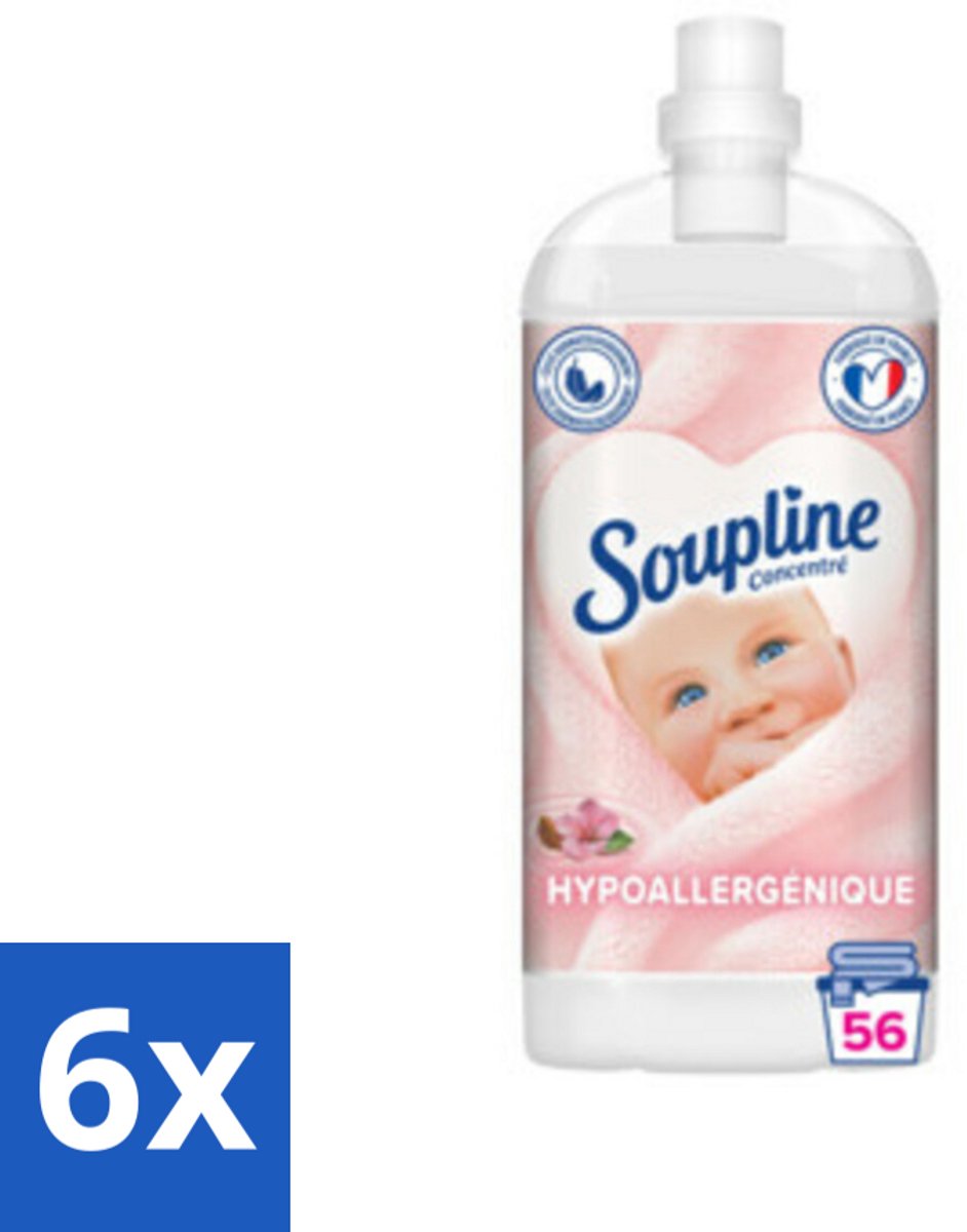 6 x Soupline - Wasverzachter - Hypoallergeen - 56 Wasbeurten - 1350 ml - Wasverzachter - Hypoallergeen - Amandelmelk - Wasgoed - Zachtheid