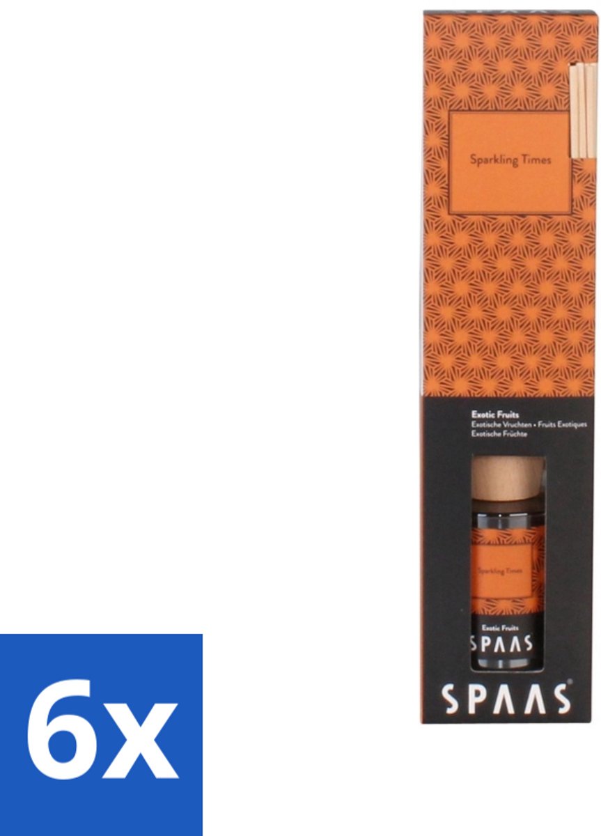 6 x Spaas - Geurstokjes - Sparkling Times - Exotische Vruchten - 80 ml - Geurstokjes - Geurverspreider - Exotische Fruit - Frisse Geur - Tropische Geur