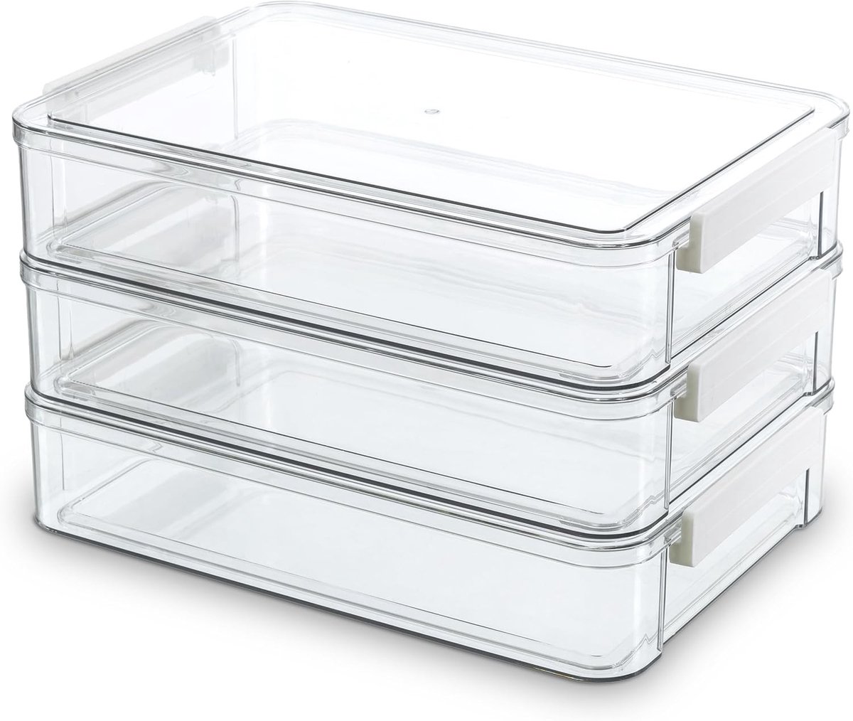 3-delige Acryl Opbergdoos Set met Deksel voor Kantoorbenodigdheden, Stapelbare Transparante Penbox en Organisatie van A4 Papier en Documenten