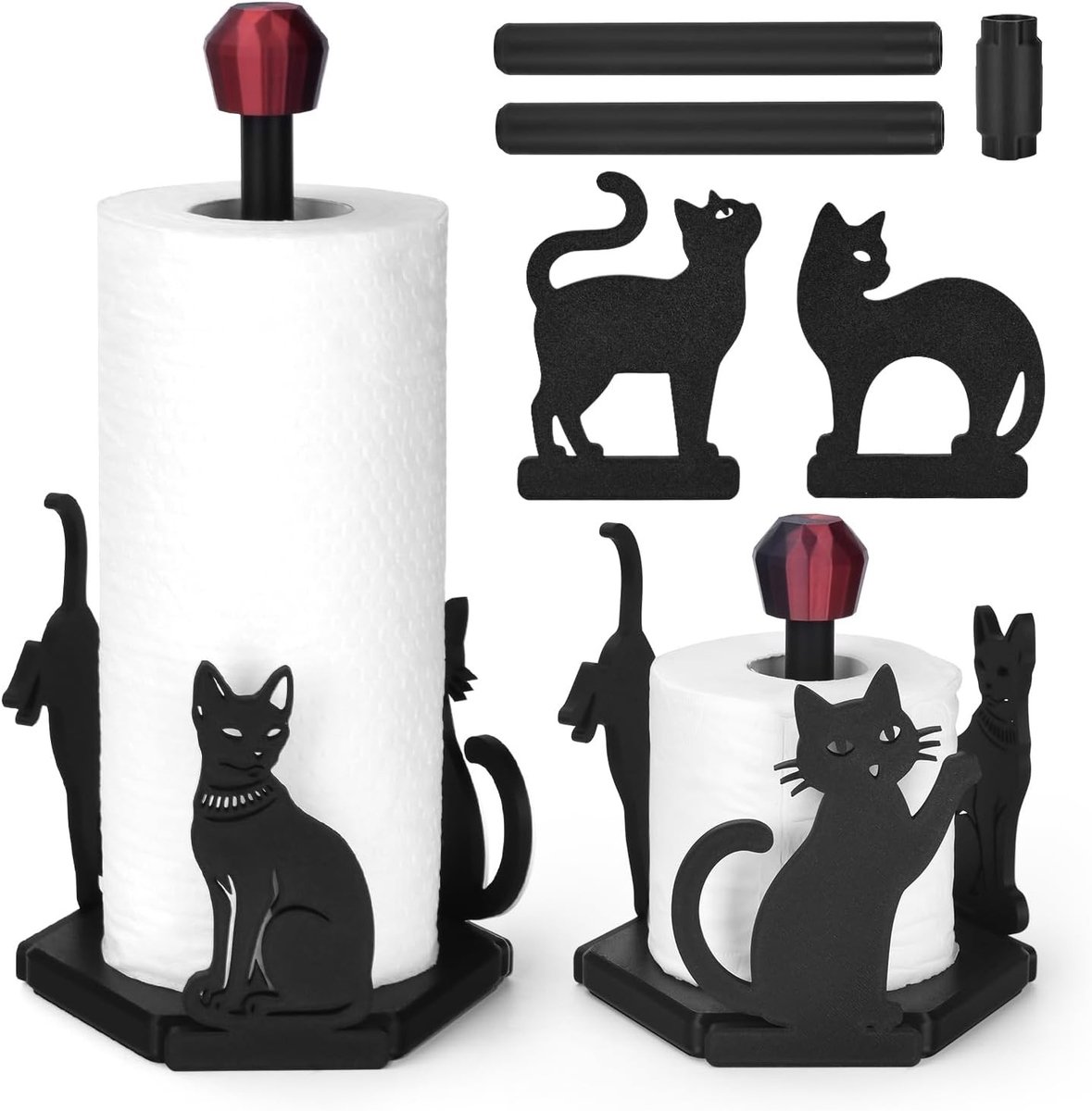 Verstelbare 3D Geprinte Kat Rollhouder voor Keukenhanddoeken en Toiletpapier - Decoratieve Stand voor Keuken en Badkamer