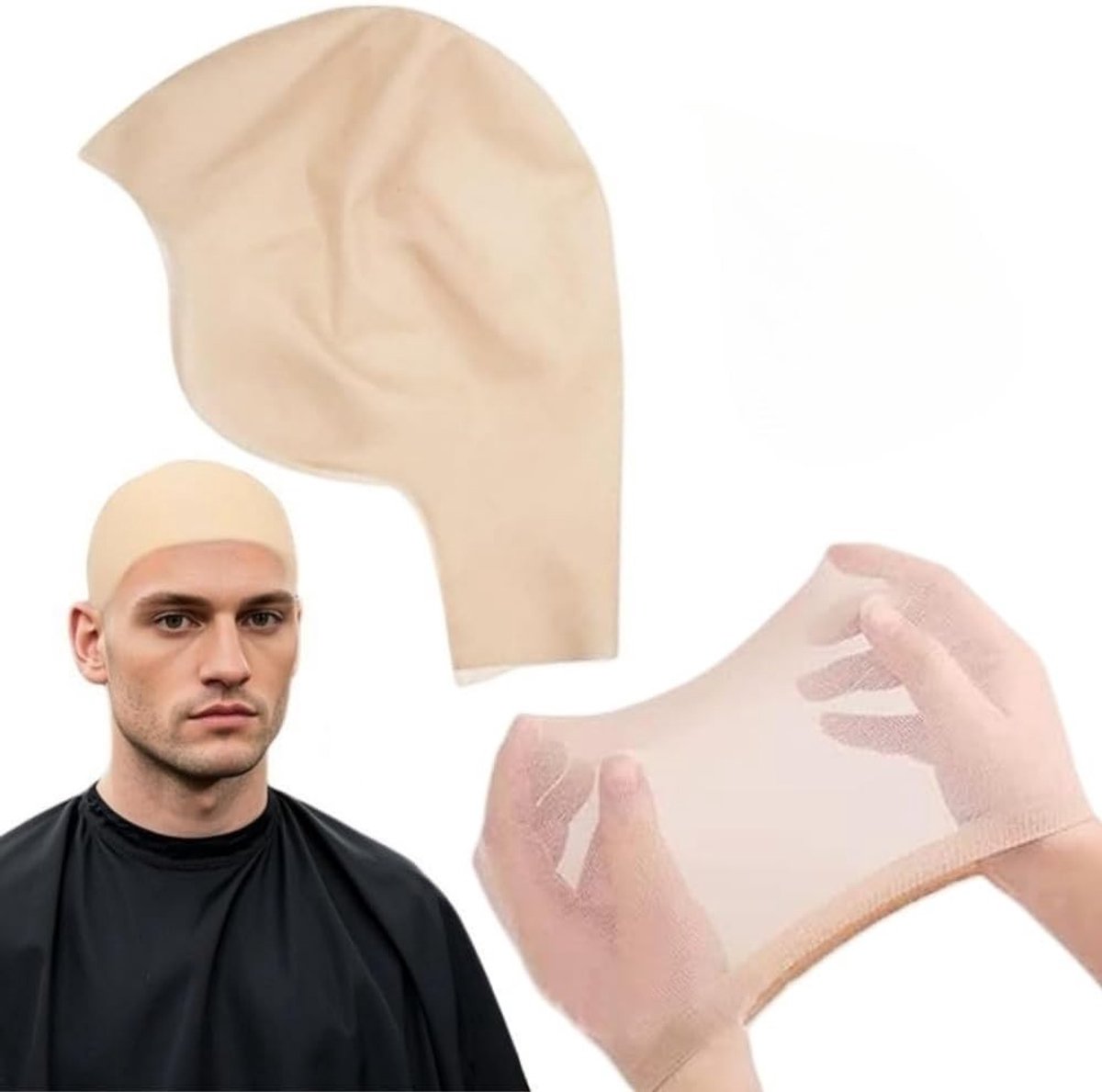 Bald Head Cover Set met 2 Elastische Mesh Perukliners - Realistische beige voor Cosplay, Halloween en Theatrale Make-up