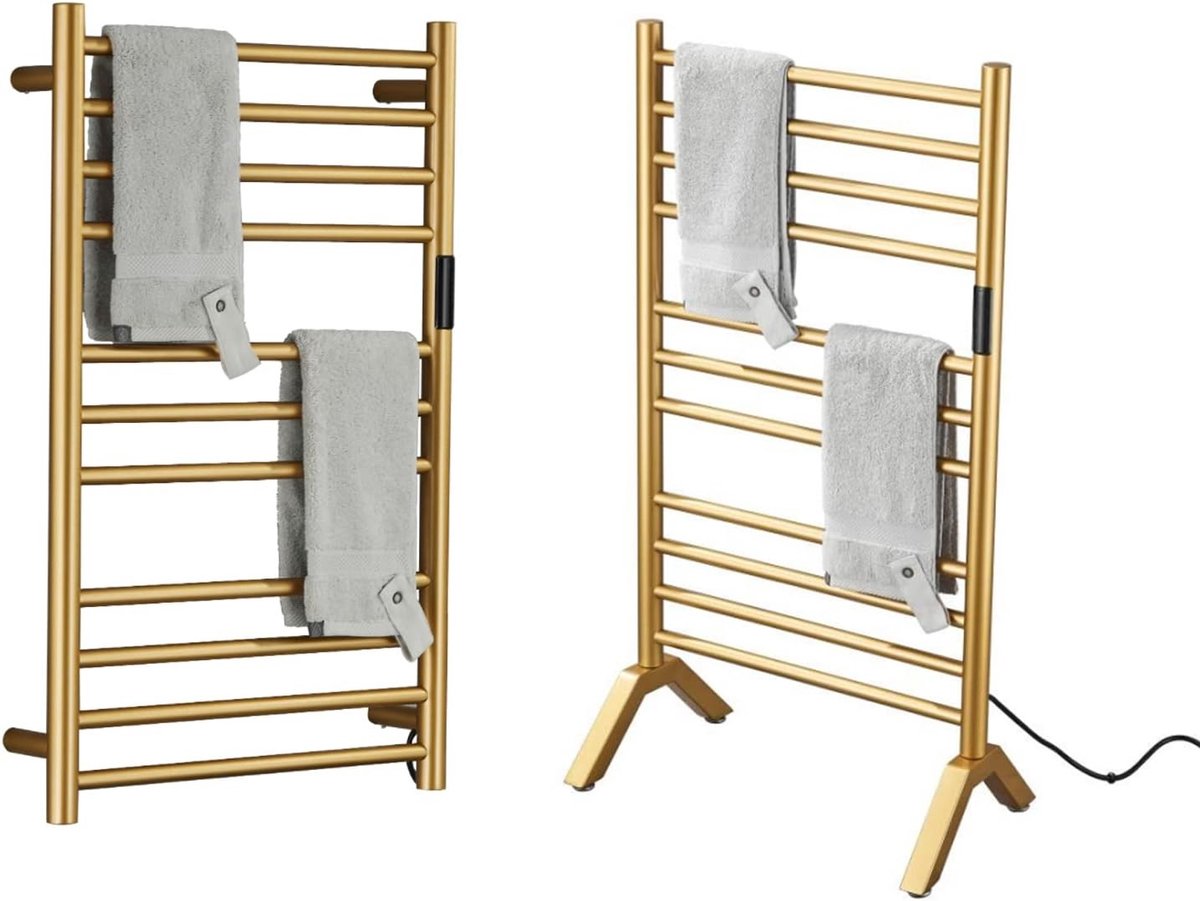 Handdoekradiator - Goud - Wandgemonteerd en Vrijstaand - 304 Roestvrij Staal met Timer - Voor Badkamer