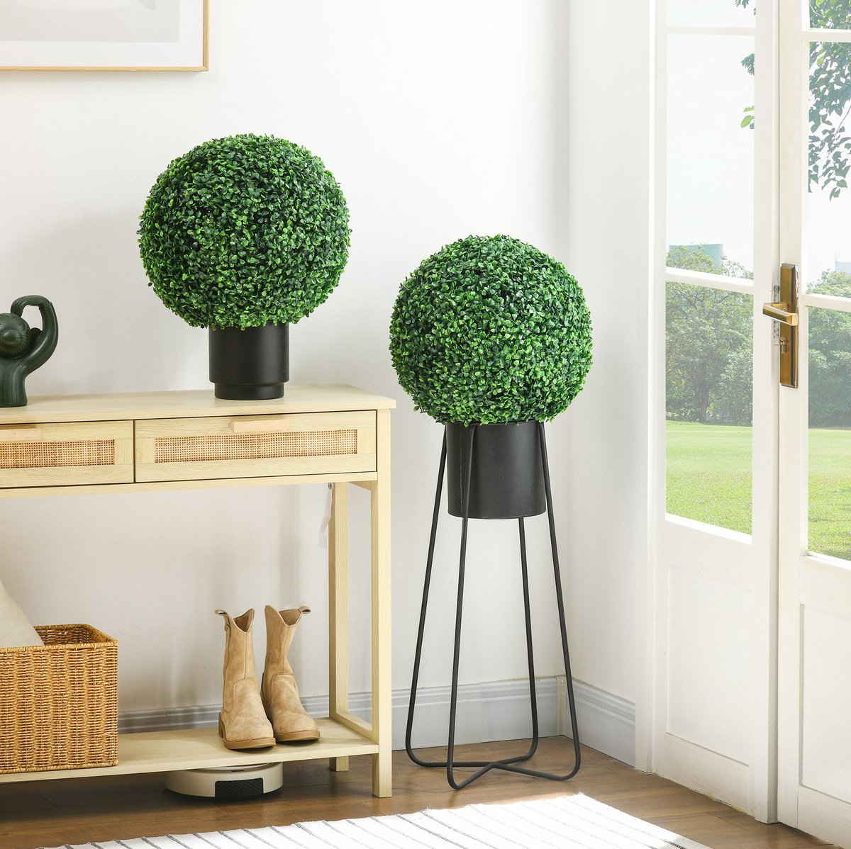 REDOM - Kunstplant - Buchsbaumkugel - 2-delige set - UV-bescherming - voor binnen en buiten - kunststof - groen - Ø40 cm