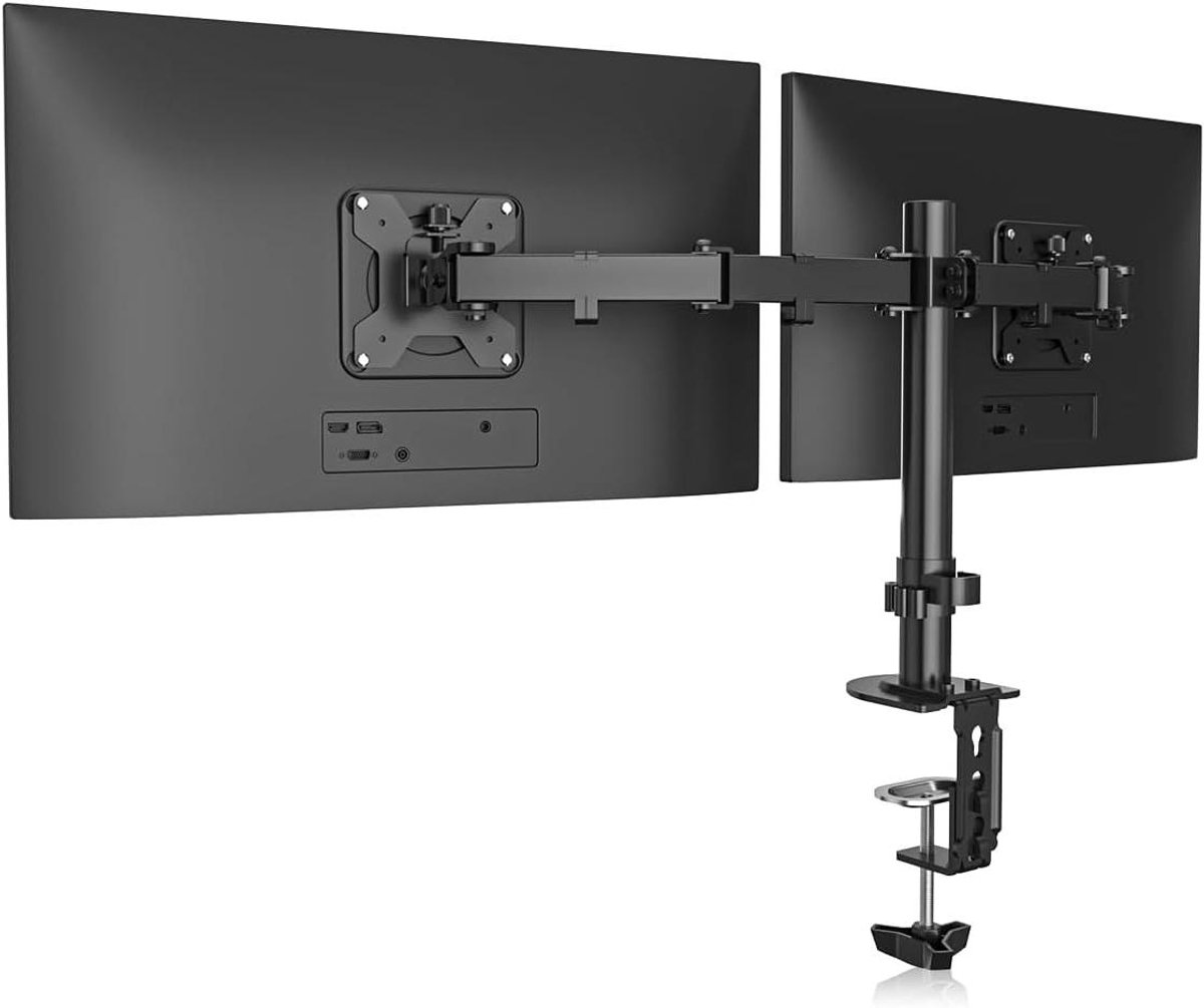 Monitorhouder Dubbel - Bureau arm - Ergonomisch werken - Ruimtebesparend ontwerp - 13-27 inch - Zwart