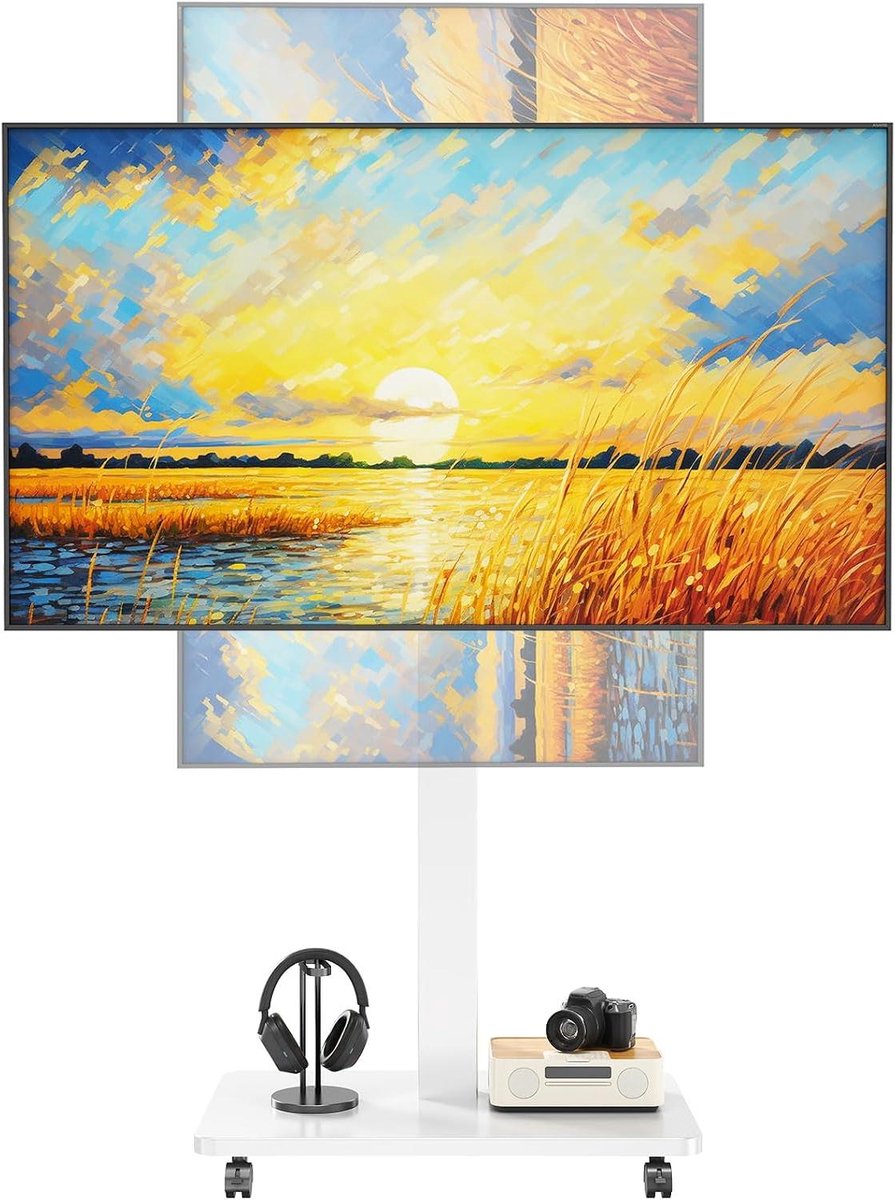 Mobiele tv-standaard - Tv-kar wielen - Presentaties geven - 90 graden rotatie - 10-42 inch - Wit