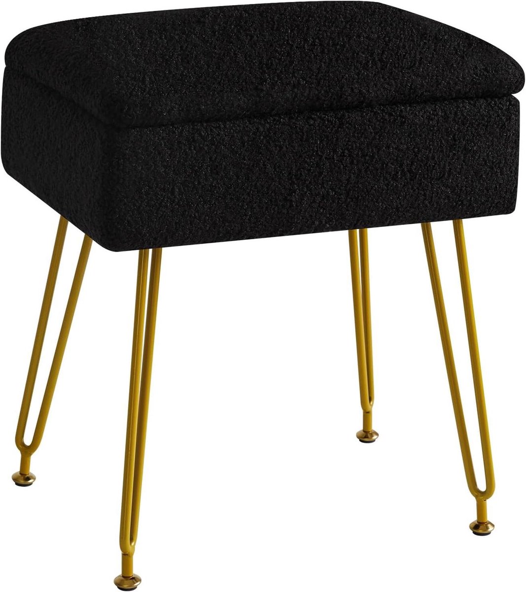 Opbergkruk - Poef met opbergruimte - Make-up en opbergen - Zacht teddyfluweel - 40 x 30 x 47 cm - Zwart