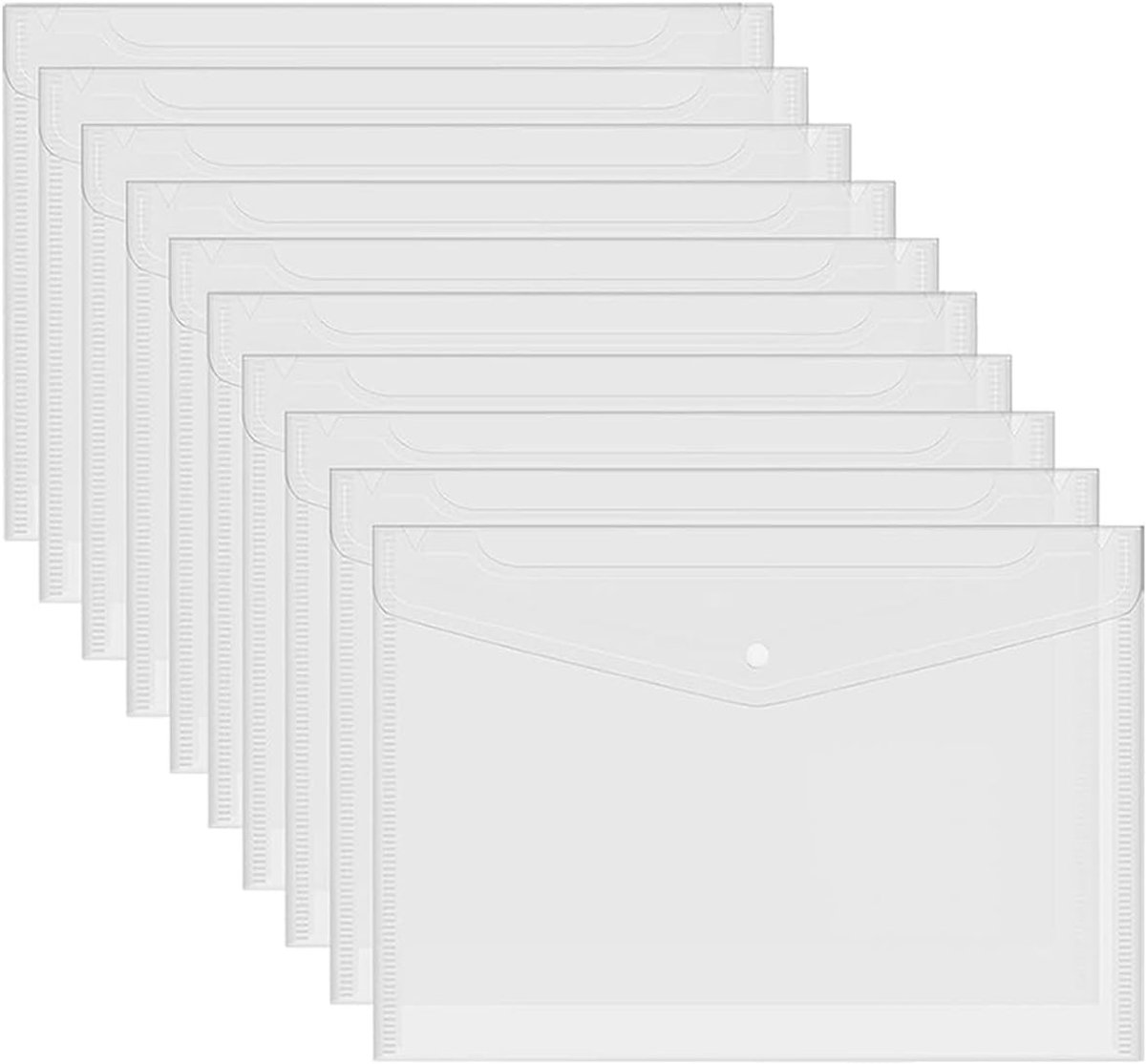 20 Stuks Doorzichtige A4 Documentenvakken met Klittenbandsluiting voor Kantoor en School, Waterdichte Verzamelmap en Documentenorganizer