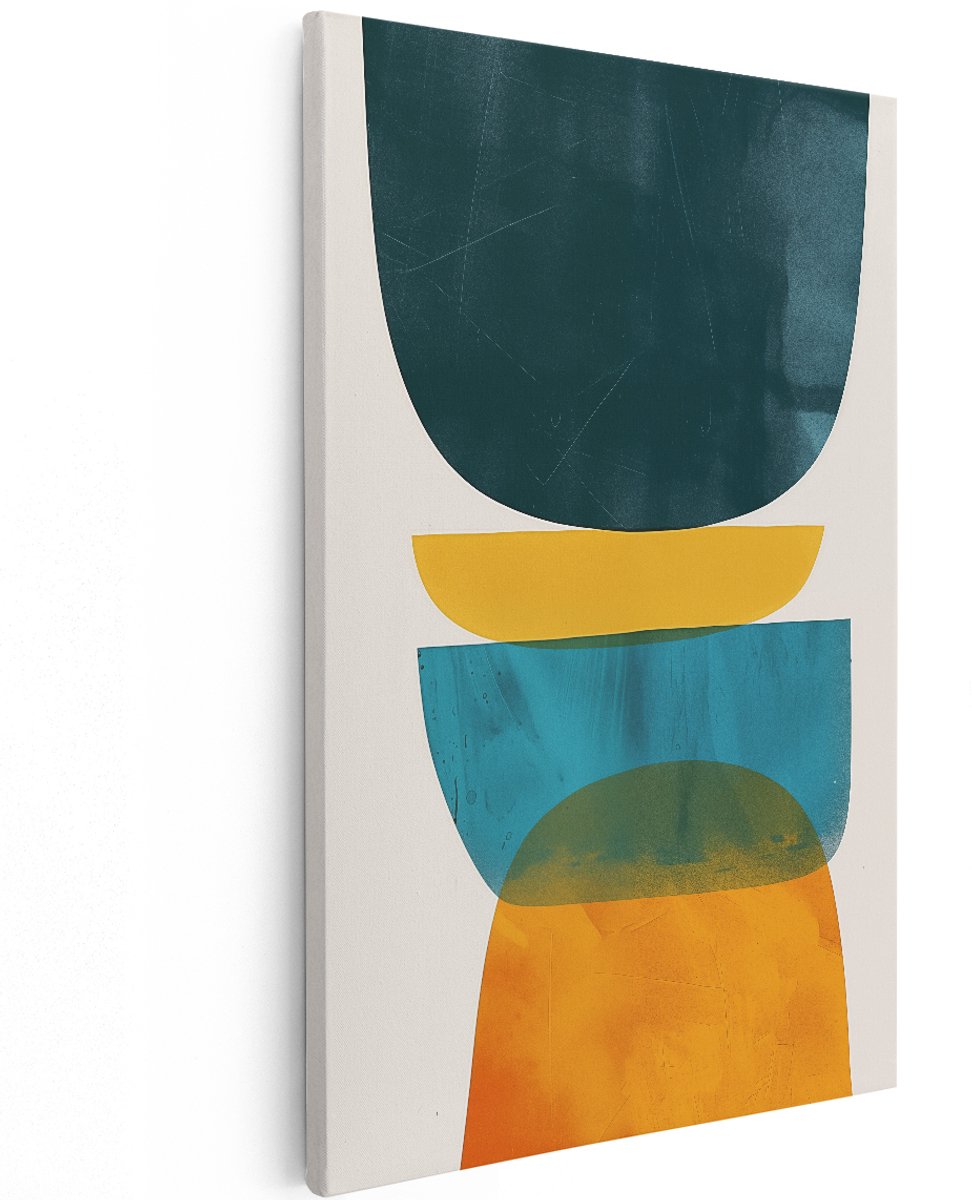 Artaza Canvas Schilderij Abstract Blauwe Oranje en Gele Vaas - 100x150 cm - Groot - Wanddecoratie Woonkamer - Schilderijen - Muurdecoratie