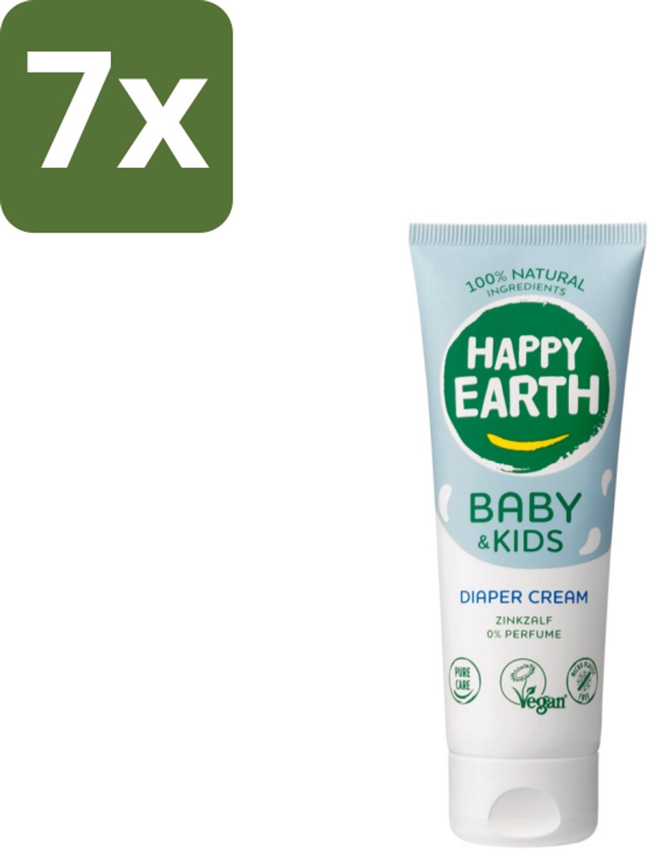 Happy Earth – Diaper Cream – 100% Natuurlijk Baby & Kids – 75 ml - Bulkverpakking - 7 stuks