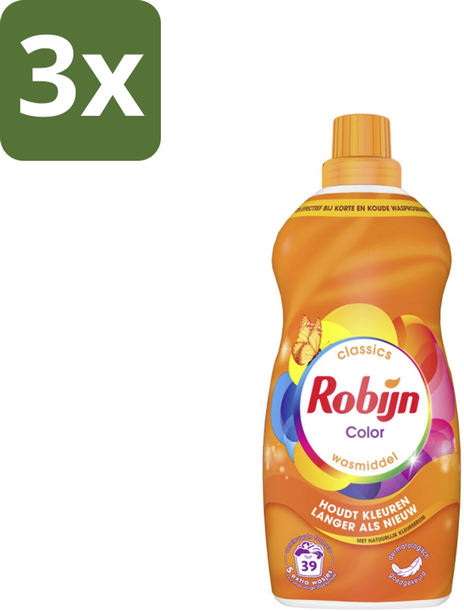 Robijn – Vloeibaar Wasmiddel – Klein & Krachtig Color – 1,19 L - Bulkverpakking - 3 stuks