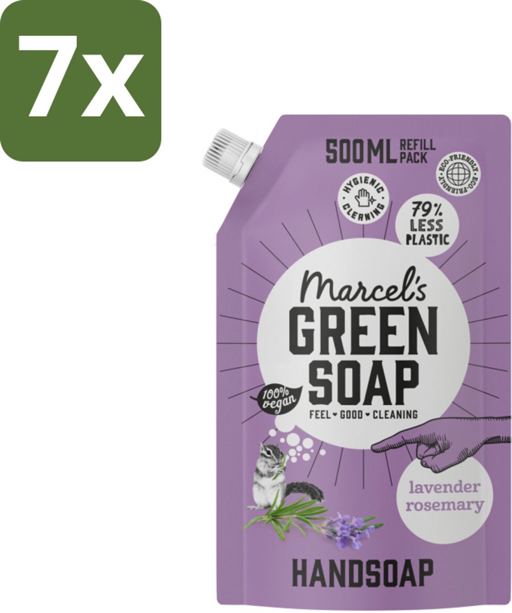 Marcel’s Green Soap – Handzeep Navulling – Lavendel & Rozemarijn – 500 ml - Bulkverpakking - 7 stuks