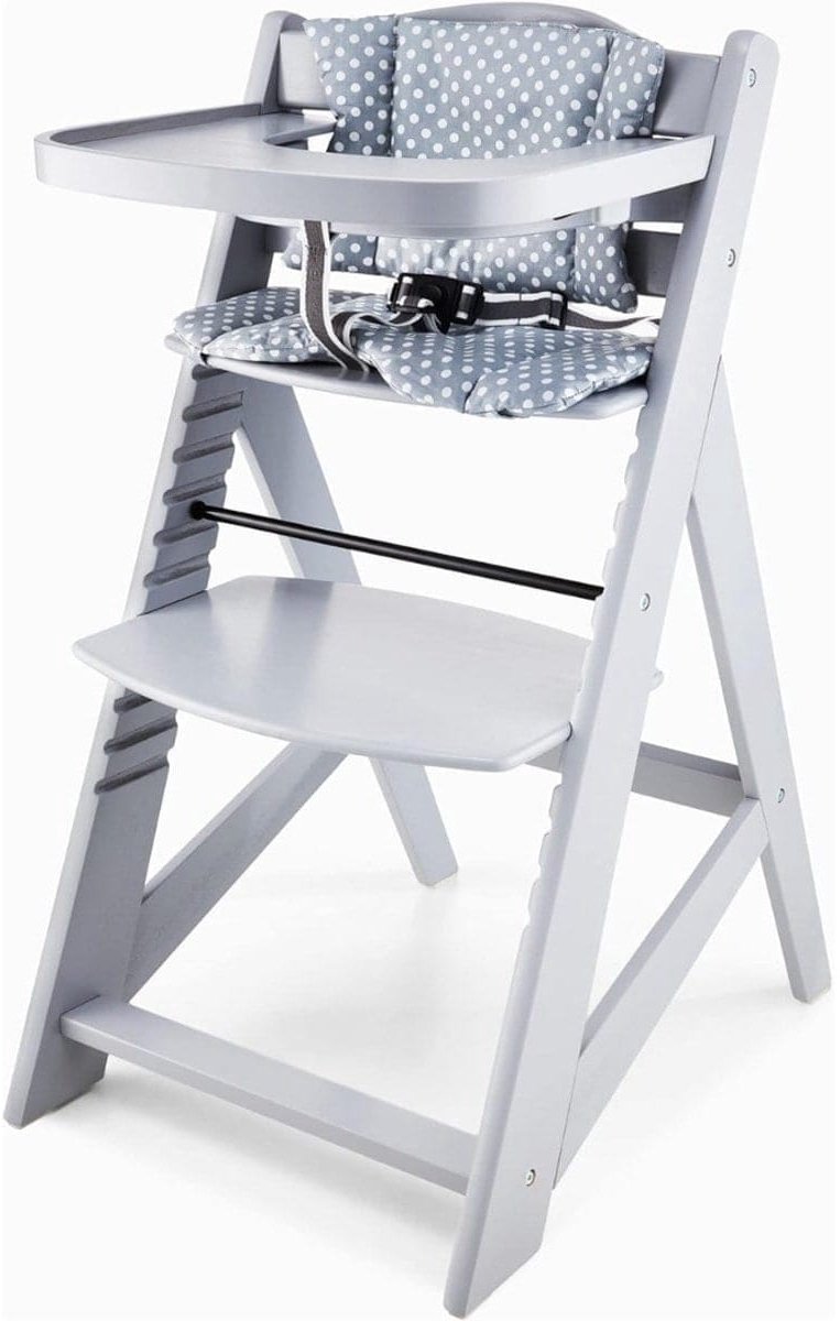 Klarven® Kinderstoel Grijs - In Hoogte Verstelbaar, Groeit Mee Met Je Kind - 3-punts Veiligheidsgordel, Zacht Zitkussen - B 32 x D 44 x H 87 cm