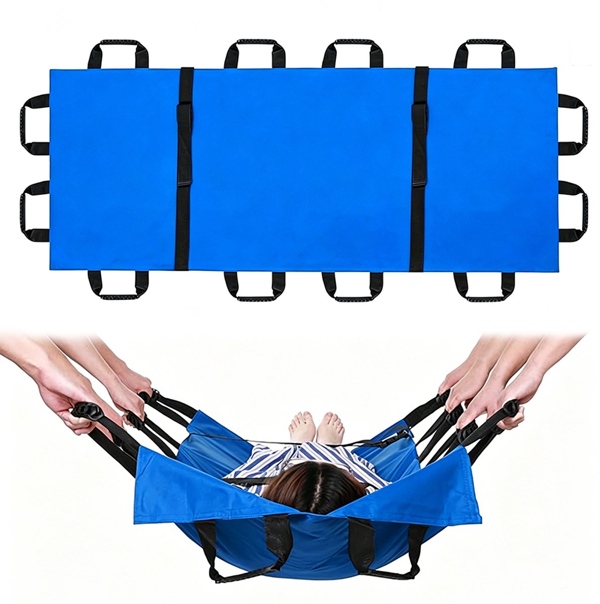 Opvouwbare brancard - Draagbaar - Verstevigd - Multifunctioneel - Voorzien van draagriemen aan de zijkant - Vereenvoudigt patiëntentransport - Geschikt voor buitenwerk, brandbestrijding en medische noodsituaties - 180 x 70 cm - Blauw
