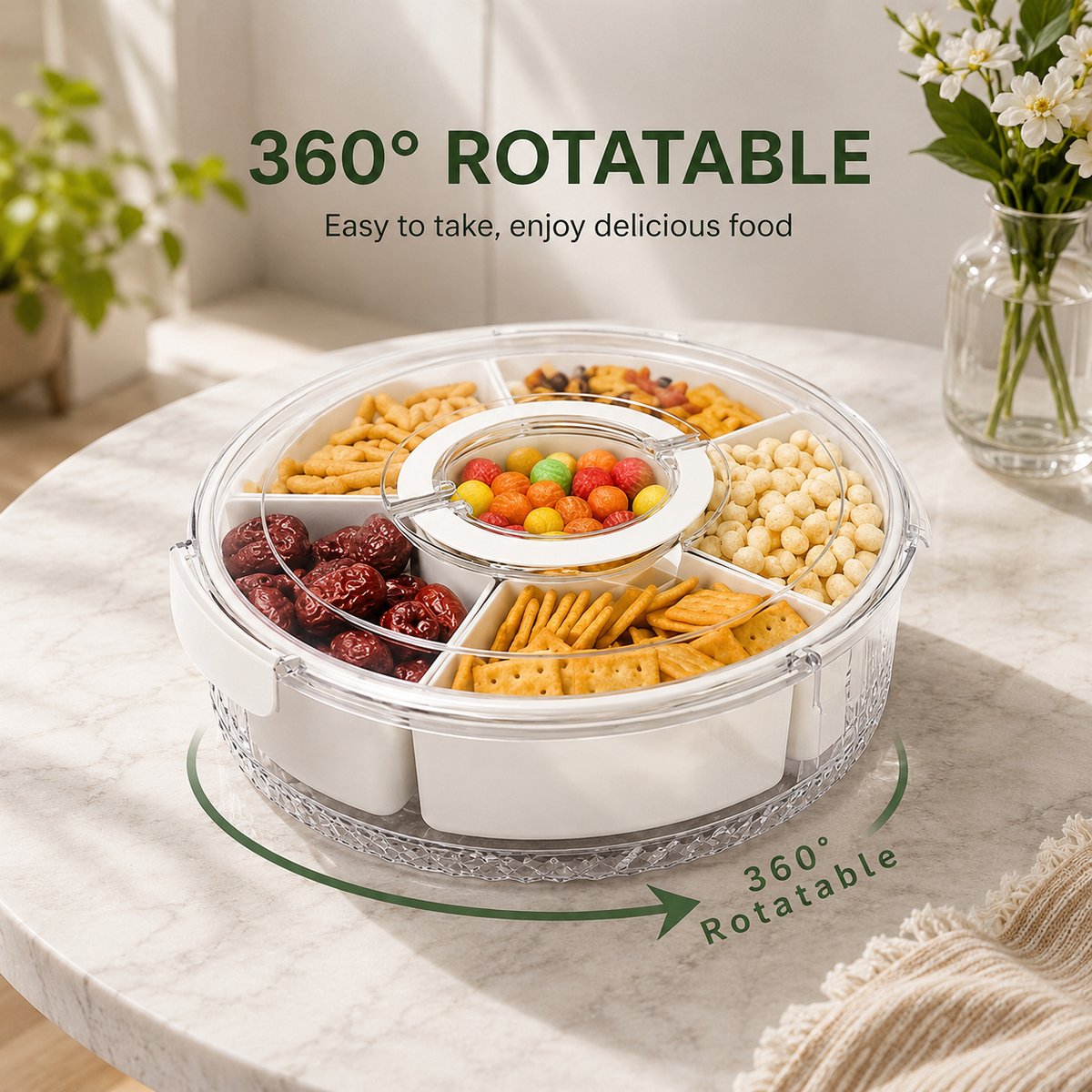 Draaibare snackbox met deksel en handvat - 2 delen - voor fruit, groente en snacks - voor keuken, kamperen en picknick