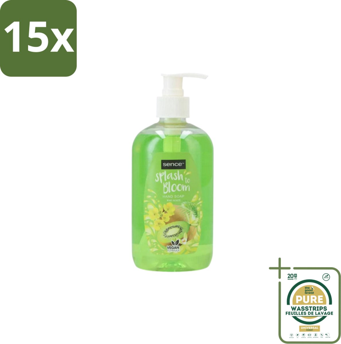 15 x Sence – Handzeep – Splash To Bloom Kiwi – 500 ml - Grootverpakking - Handzeep - Handwas - Kiwi Geur - Hygiëne - Huidverzorging