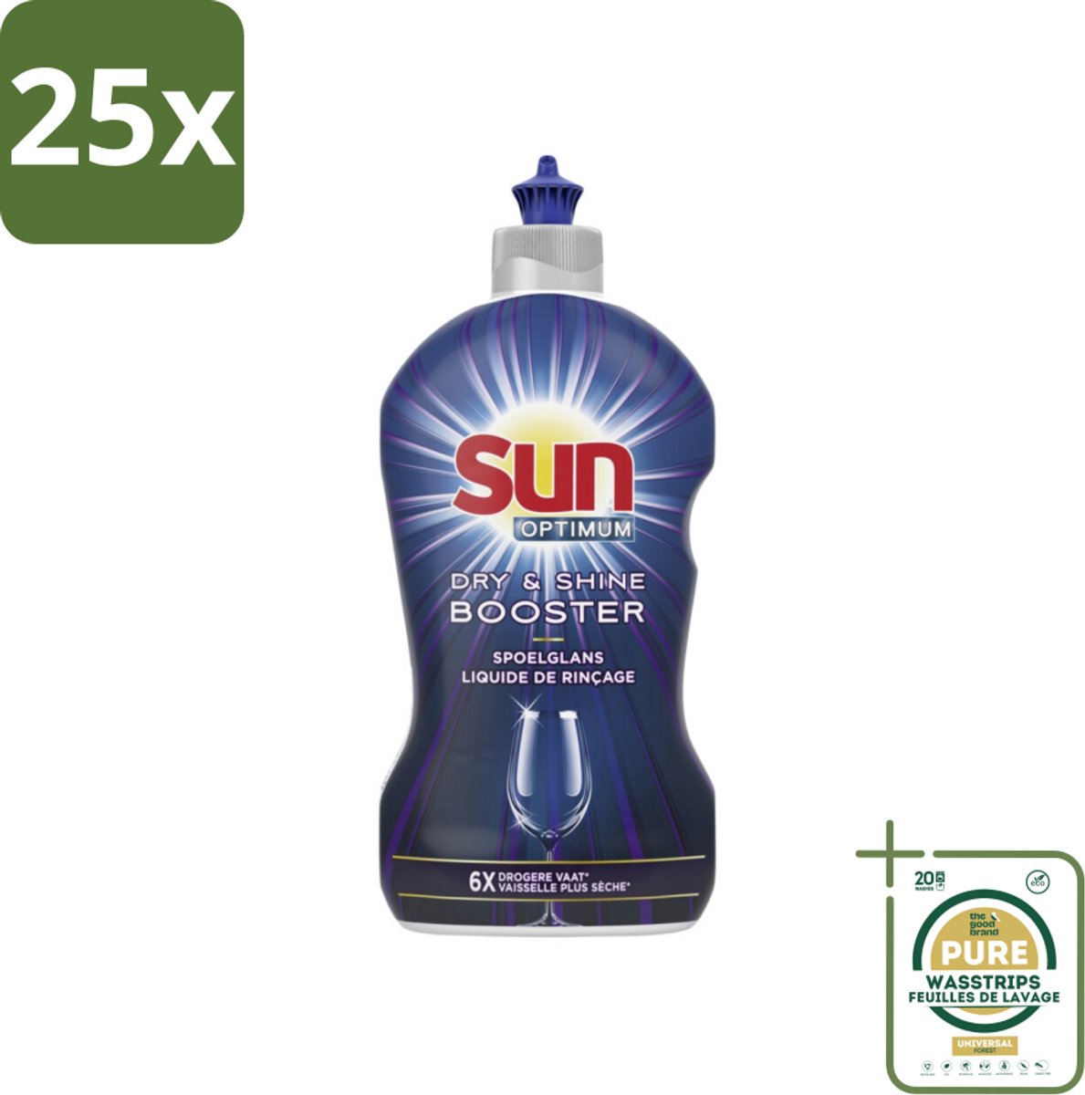 25 x Sun - Shine & Dry Booster - Spoelglans - 450 ml - Grootverpakking - Spoelglans - Vaatwasmachine - Snellere Droging - Streeploze Afwerking - Glanzend Resultaat