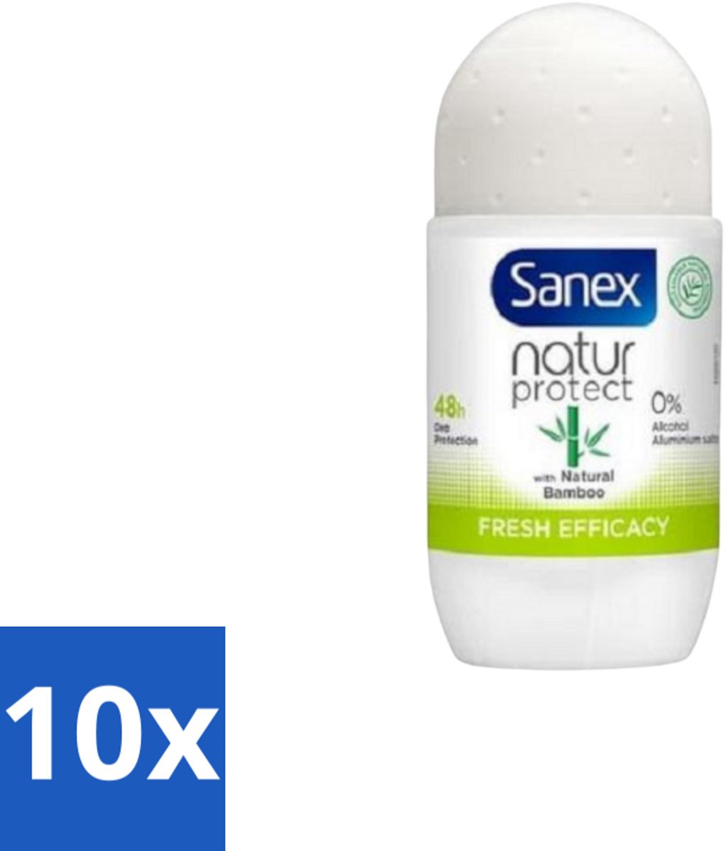 10 x Sanex – Deo Roll-on – Bamboo Fresh Efficacy – 50 ml - Bamboo Deodorant - Natuurlijke Frisheid - Alcoholvrije Deodorant - Huidvriendelijke Deodorant - Transpiratiegeur