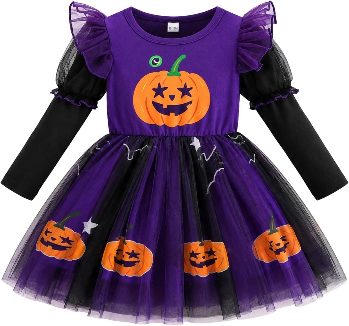 Halloween-tutujurk voor babymeisjes met pompoenmotief, schattig tulekostuum voor feestjes en verkleedpartijen