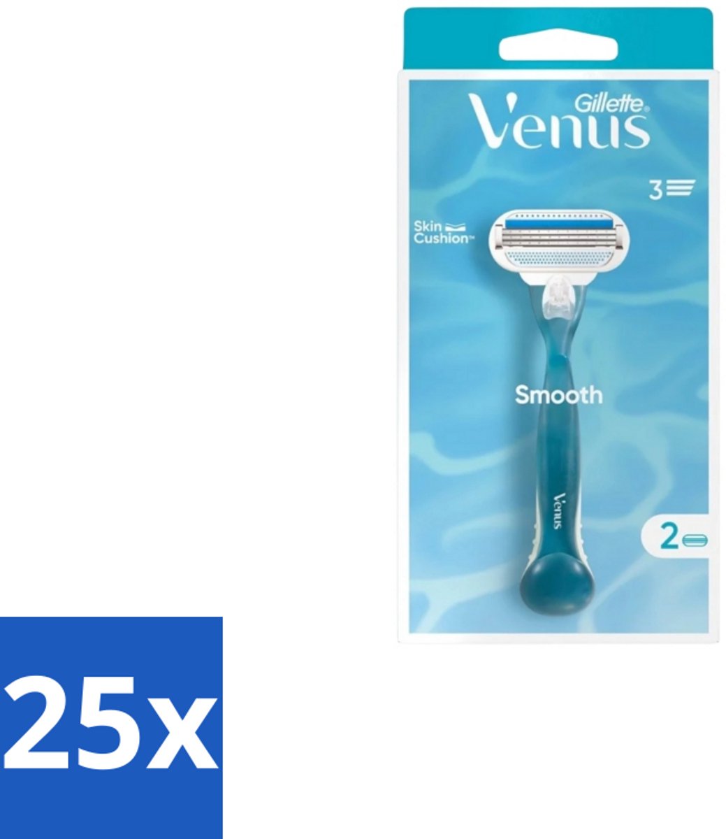 25 x Gillette - Venus Smooth – Rondingvolgende Mesjes – Handvat + 2 Navulmesjes - Scheermesjes Vrouw - Huidbescherming - Scheren - Venus Smooth - SkinCushion