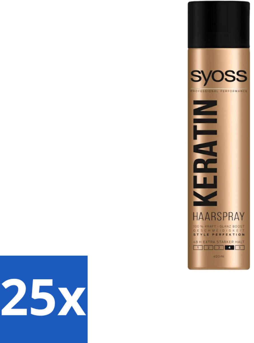 25 x Syoss – Haarspray – Keratin Hold 4 – 400 ml - Haarspray Keratine - Keratine Hold - Haarspray Level 4 - Haarspray Voor Langdurige Styling - Haarspray Met Keratine
