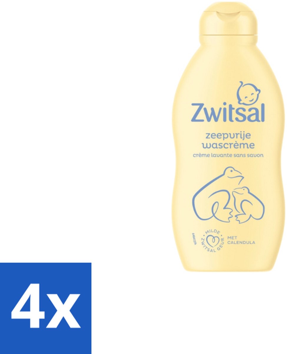 4 x Zwitsal – Wascrème – Zeepvrij met Calendula – 200 ml - Babyhuid Verzorging - Zeepvrije Wascrème - Calendula - Milde Wascrème - Anti-prik