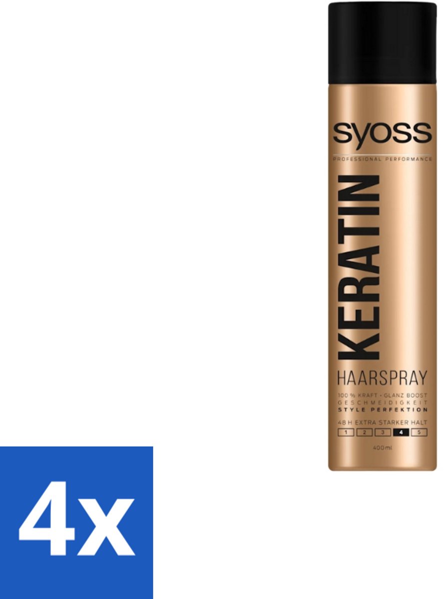 4 x Syoss – Haarspray – Keratin Hold 4 – 400 ml - Haarspray - Keratine - Fixatie - Stylen - Haarversterken