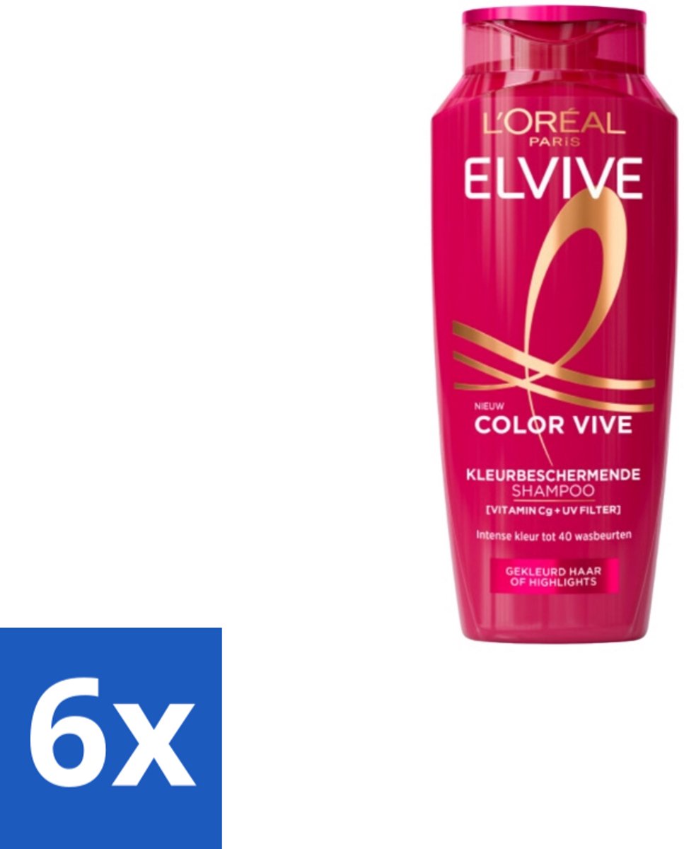 6 x L'Oréal Elvive Color Vive Shampoo 250 ml - Kleurbehoud Haar - Glans Haar - Gekleurd Haar - Highlights - Wasbeurten