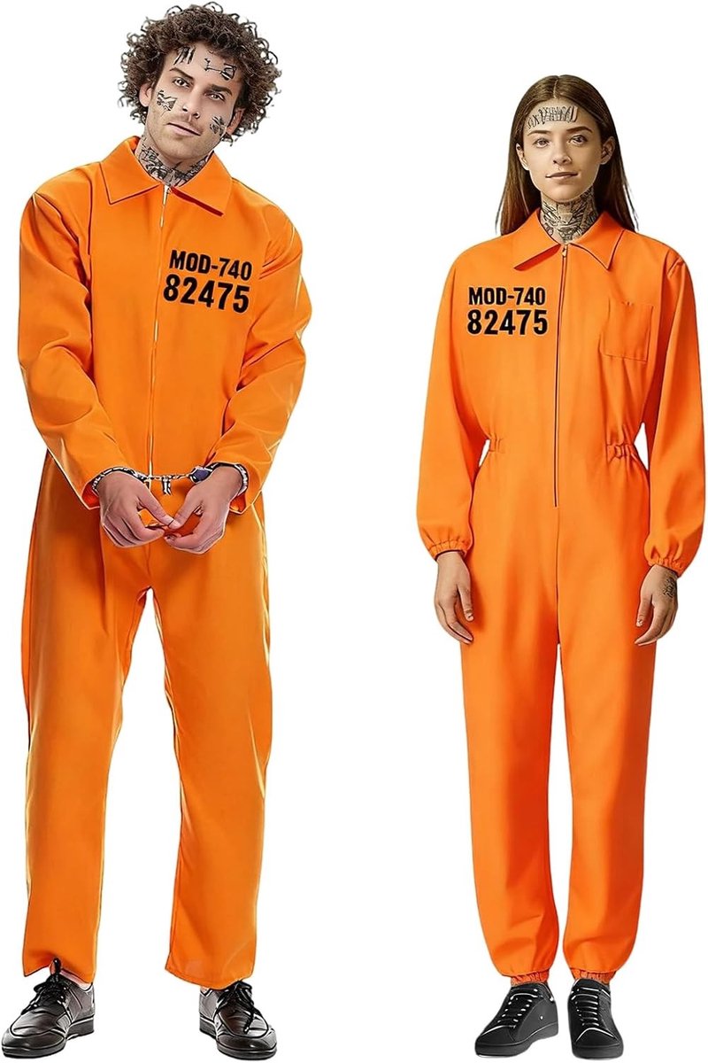 Unisex Halloween Gevangenis Kostuum in Oranje voor Mannen en Vrouwen, Perfect voor Carnaval en Feestjes (XL, 180-190 cm)
