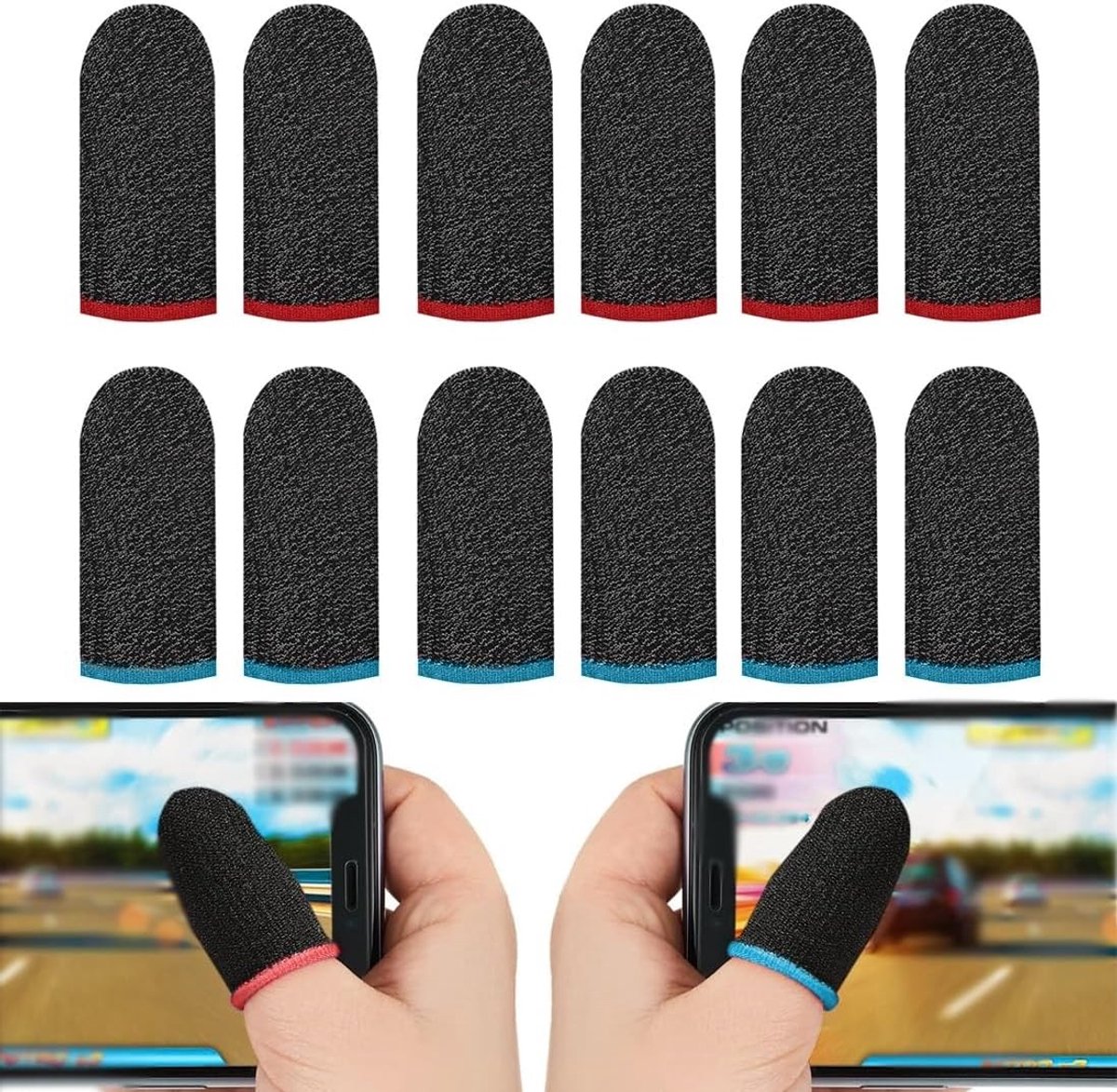 Set van 12 Vingerhoezen voor Mobiele Telefoon, Ademend en Zweetbestendig, Ultra-Dunne Touchscreen Vingerhandschoenen voor Mobiele Spellen en Apparaten