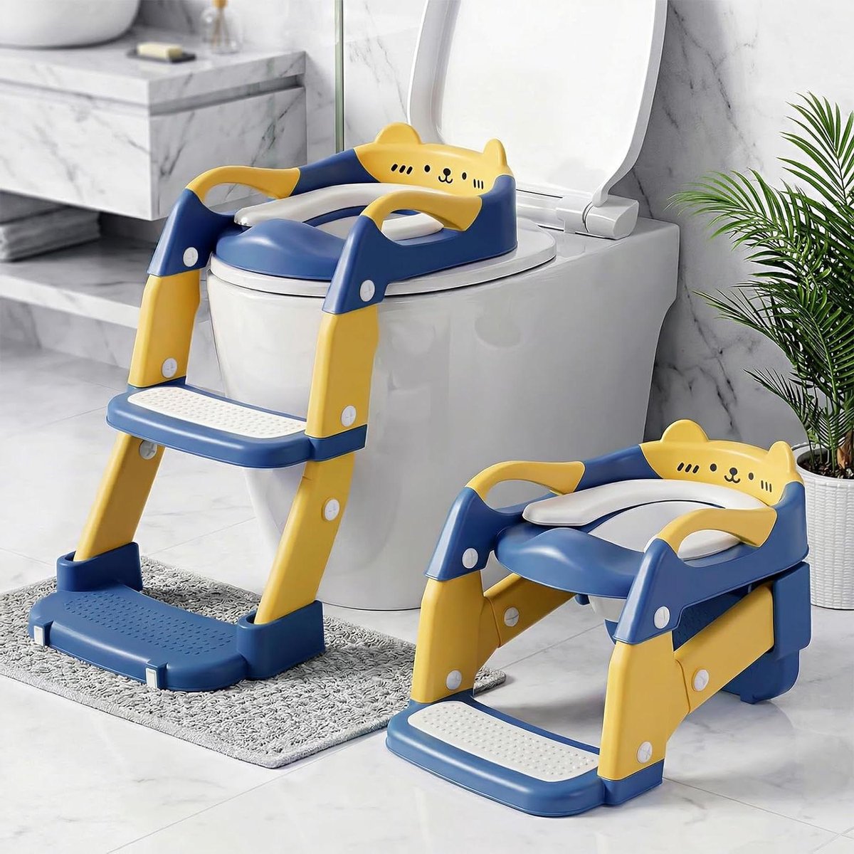 Kinder Toilettraining - WC Verkleiner - Zelfstandig Zitten - In Hoogte Verstelbaar - 66 x 31 cm - Geel Blauw