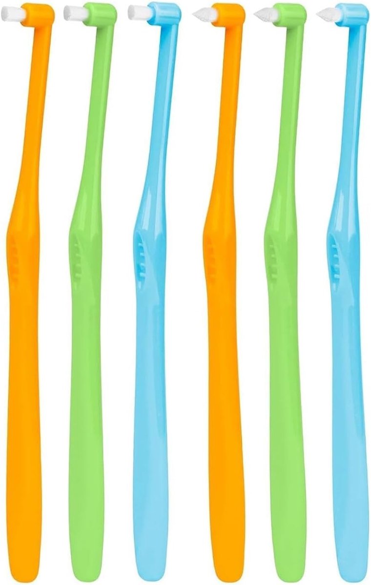 Zesdelige set tandenborstels voor orthodontie, inclusief puntige en ronde borstels, ideaal voor interdentale reiniging en detailverzorging