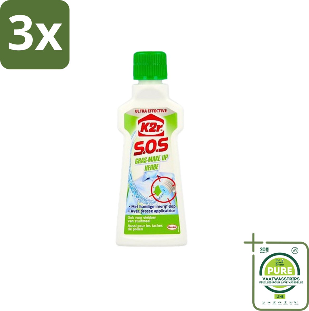 3 x K2R - SOS Vlekverwijderaar - Gras & Make-up - 50ml - Grootverpakking - Vlekkenverwijderaar - Gras Vlekken - Make-up Vlekken - Textiel Reiniging - Kleding Schoonmaken