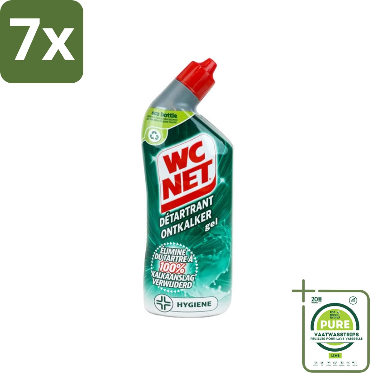 7 x WC Net - Toiletreiniger - Gel - Ontkalkt - Gerecycled Materiaal - 750 ml - Grootverpakking - Toilet Schoonmaak - Kalkverwijderaar - Toilet Ontkalker - Toilet Reiniger - Wc Reiniger