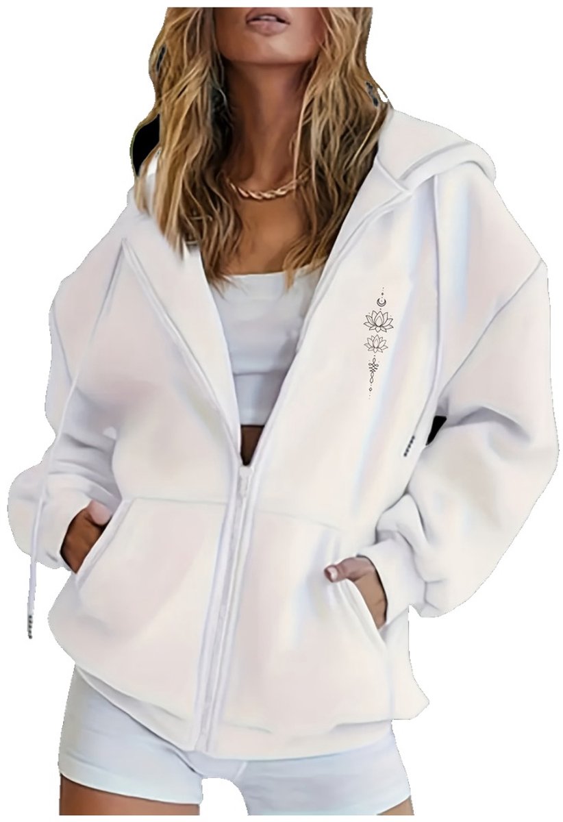 Currero Vest Dames Met Rits Sweater Cardigan Gebreid Sweaters Hoodie Warme Trui Lange Mouw Wit