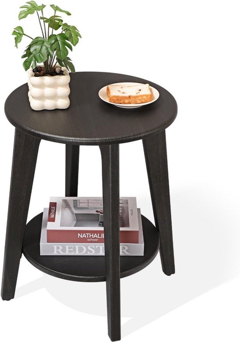 Ronde bijzettafel met 2 niveaus - Vintage houten eindtafel voor woonkamer, slaapkamer en kleine ruimtes