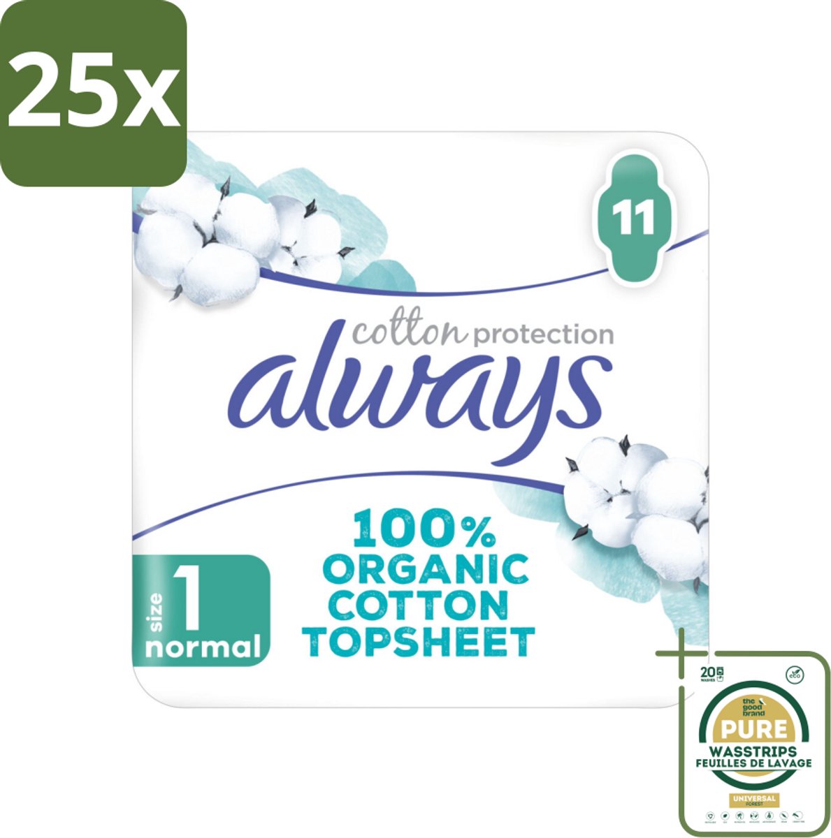 25 x Always – Maandverband – Bio Cotton Protection Ultra Normal met Vleugels – 11 stuks per verpakking - Grootverpakking - Koffie - Koffiezetapparaat - Koffiezetapparaat
