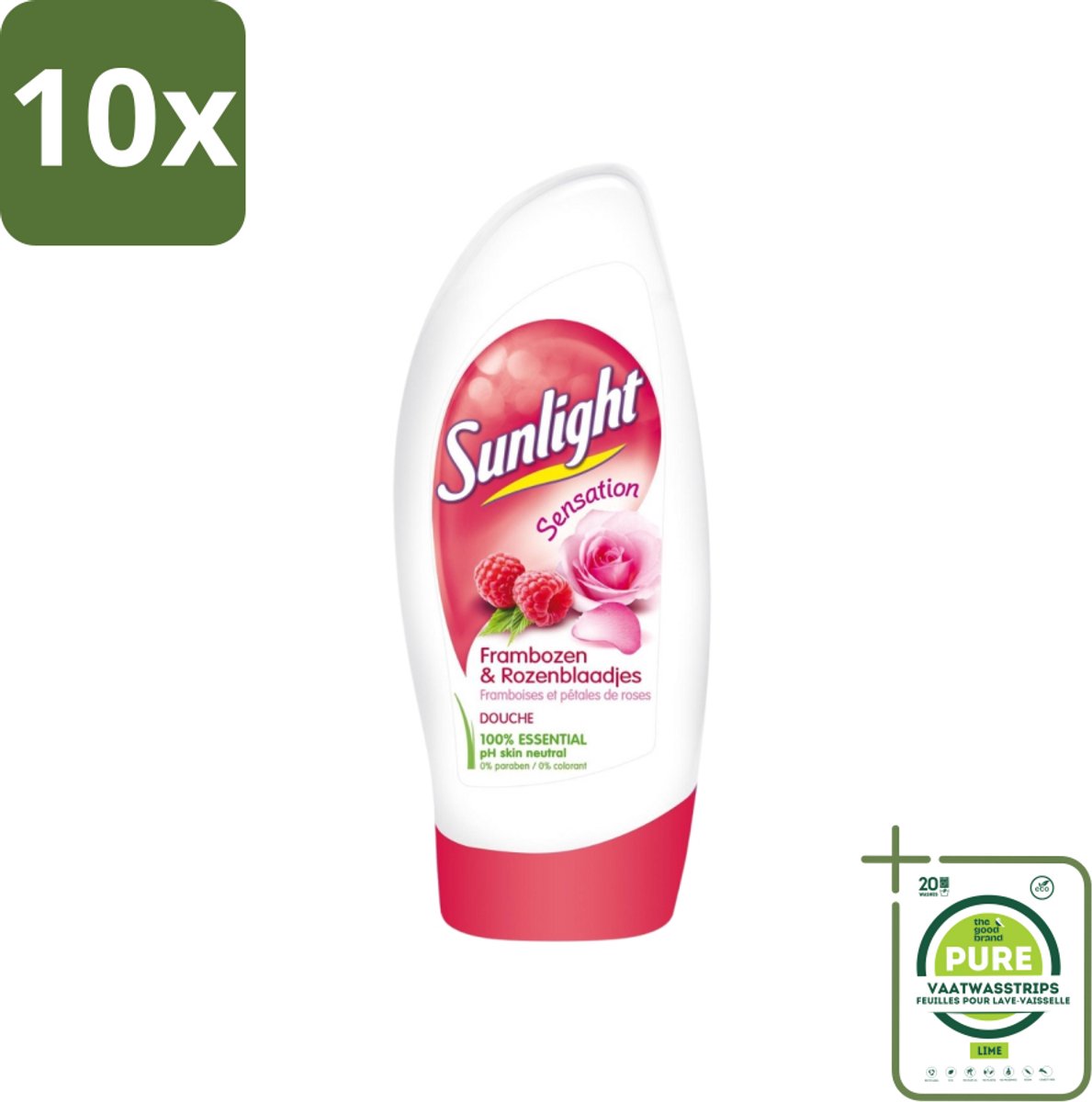 10 x Sunlight - Douchegel - PH Neutraal - Rozen En Frambozen - 250 ml - Grootverpakking - Douchegel - Rozengeur - Frambozengeur - PH Neutraal - Hydraterend