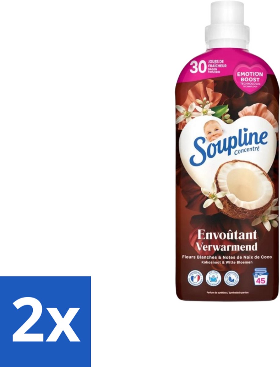 2 x Soupline – Wasverzachter – Verwarmende Kokosnoot & Witte Bloemen – 950 ml - Wasverzachter - Kokosnoot - Witte Bloemen - Warme Geur - Wasgoed