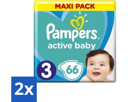 2 x Pampers – Luiers – Active Baby Dry Maat 3 – 66 Luiers - Baby Luier - Droge Luier - Vochtabsorptie - Baby Droogheid - Superabsorberende Kern