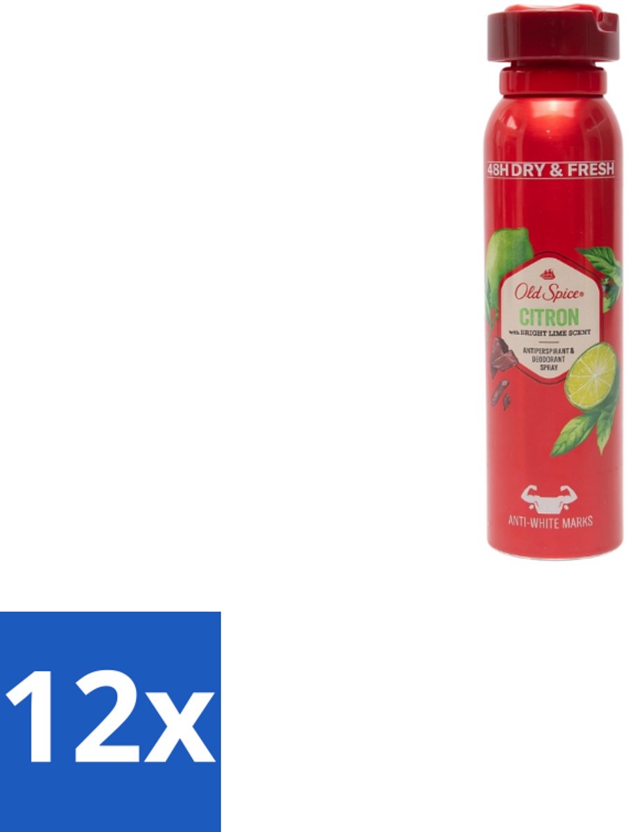 Old Spice – Deospray – Citron – 150 ml - Voordeelverpakking - 12 stuks